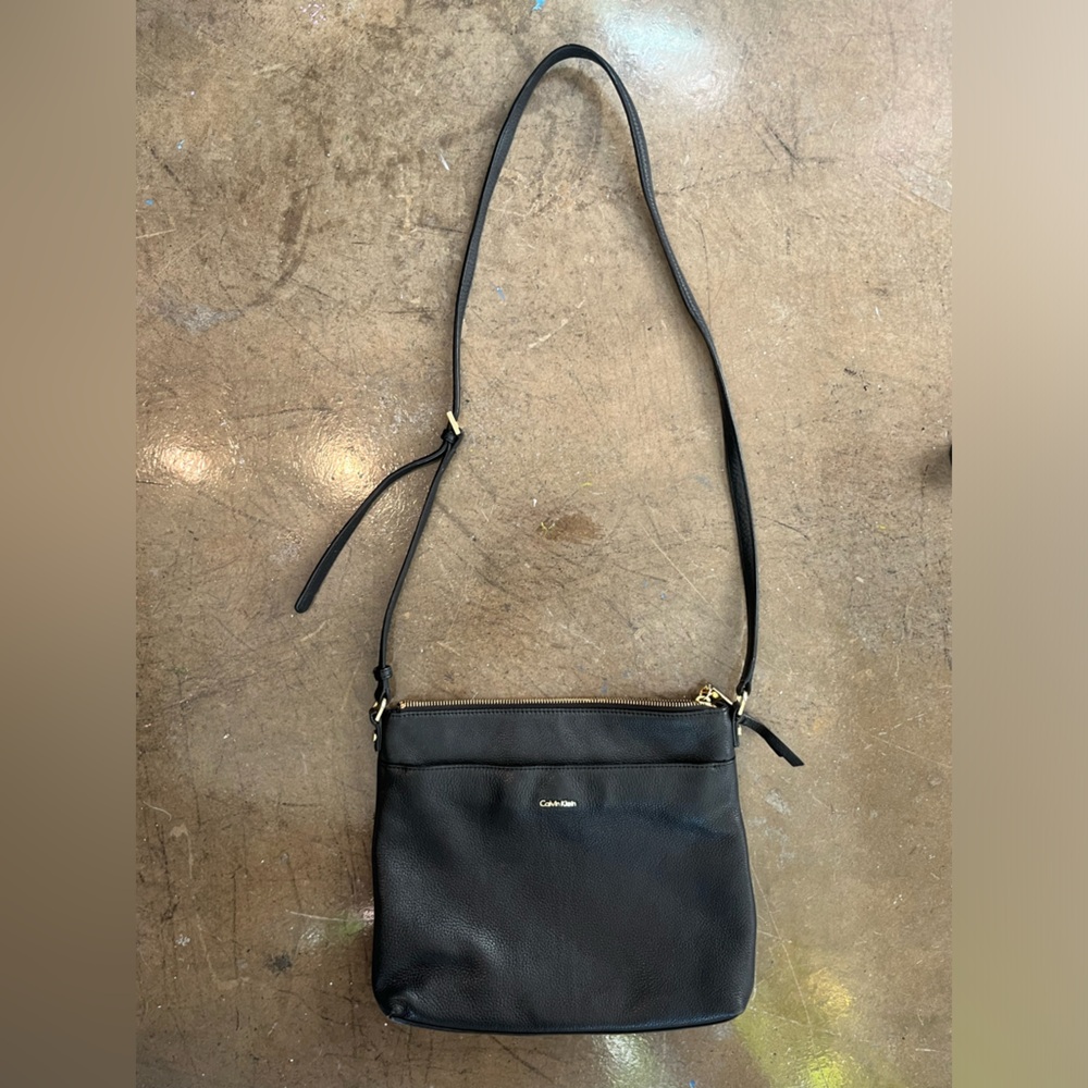 Calvin Klein Black Pebble Leather Crossbody Bag